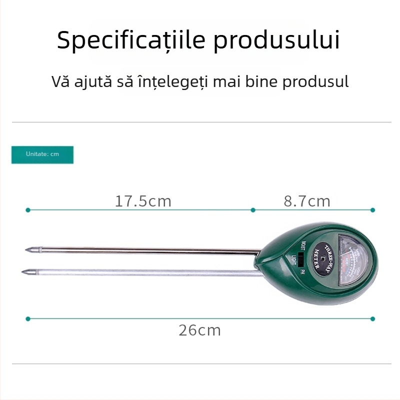 TR03 detector de sol trei în unu – pH metru și tester de nutrienți pentru grădină, precizie 0,1, greutate 90 g