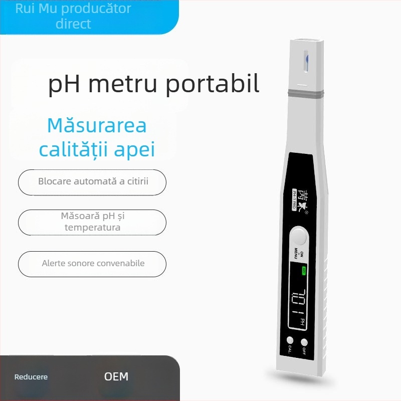 Pen portabil de pH pentru apă uzată industrială, ecran color, afișaj digital, inteligent, precizie înaltă