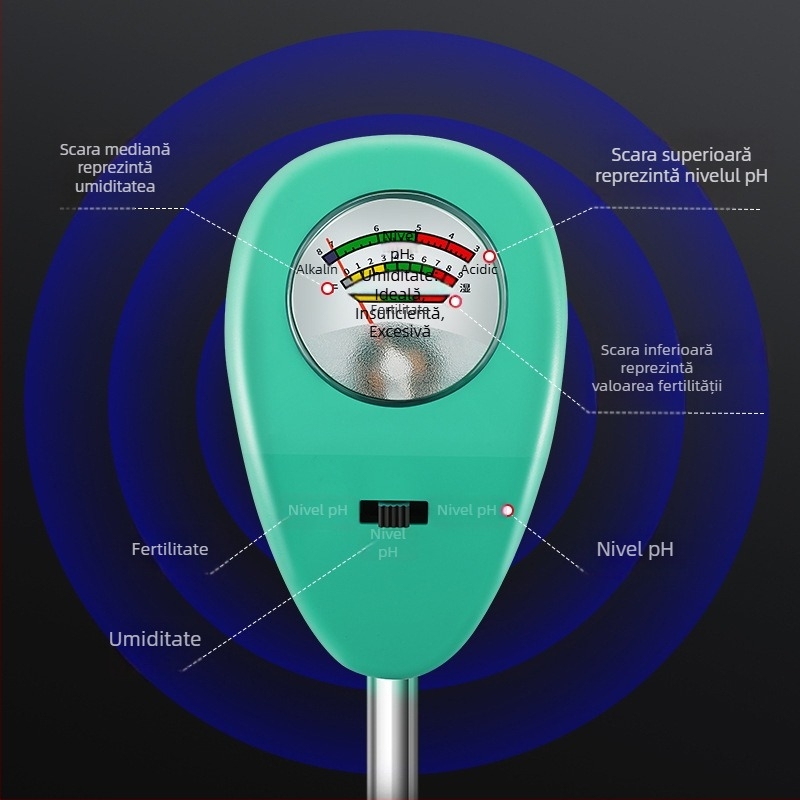 Tester pH și umiditate a solului MY808 pentru sere și plante în ghivece – precizie 0.2