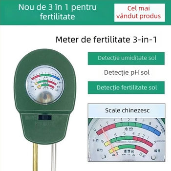 Detector de fertilitate a solului cu valoare pH, nutrienți și umiditate, pentru flori și plante în ghivece