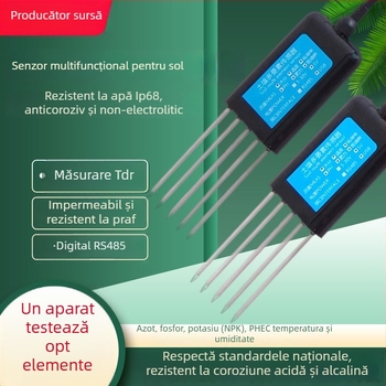 Senzor de sol cu parametri multipli: temperatură, umiditate, pH, EC (conductivitate electrică), NPK (model BSK-TR, marca Bingsheng Sensor, destinat experimente agricole)