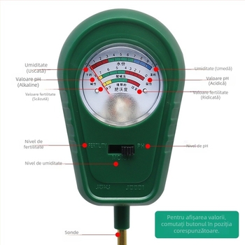 Detector de sol trei în unu: fertilitate, umiditate și pH