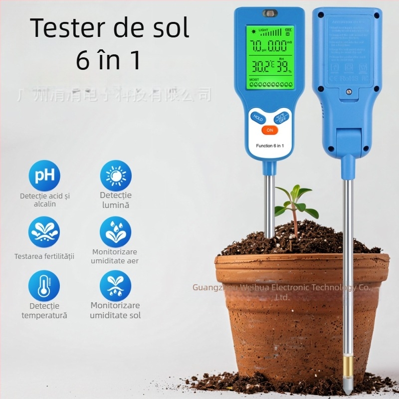 Detectoare de sol șase în unu, cu afișaj digital mare și metru de pH, model SPH050, marca Trickle, greutate 120 g, pentru grădini și plante în ghivece