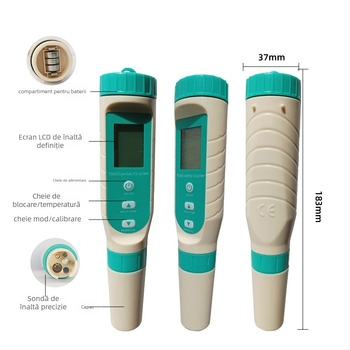 Analizator portabil de calitate a apei MDW7L: interval pH 0–14, precizie 0,05, alimentare 3×1,5 V
