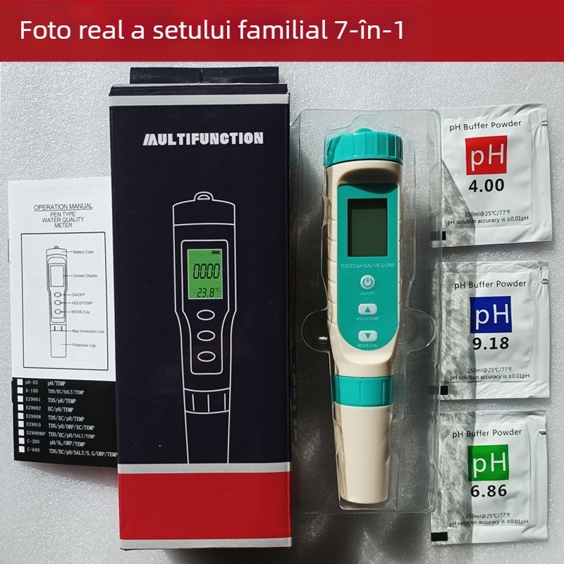 Analizator portabil de calitate a apei MDW7L: interval pH 0–14, precizie 0,05, alimentare 3×1,5 V