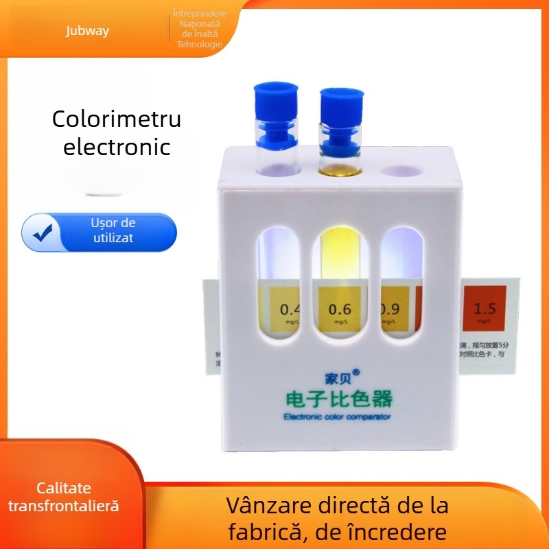 Analizator portabil de calitate a apei A62 cu teste pentru pH, metale grele, oxigen dizolvat, duritate totală, cromaticitate; alimentare 9V; pentru compararea culorilor în acvacultură și laborator.