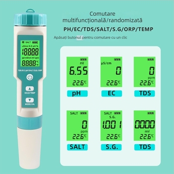 Analizator portabil de calitate a apei, model C-600; interval pH 0–14, precizie de 0,01 pH; Alimentare: 3×1,5V