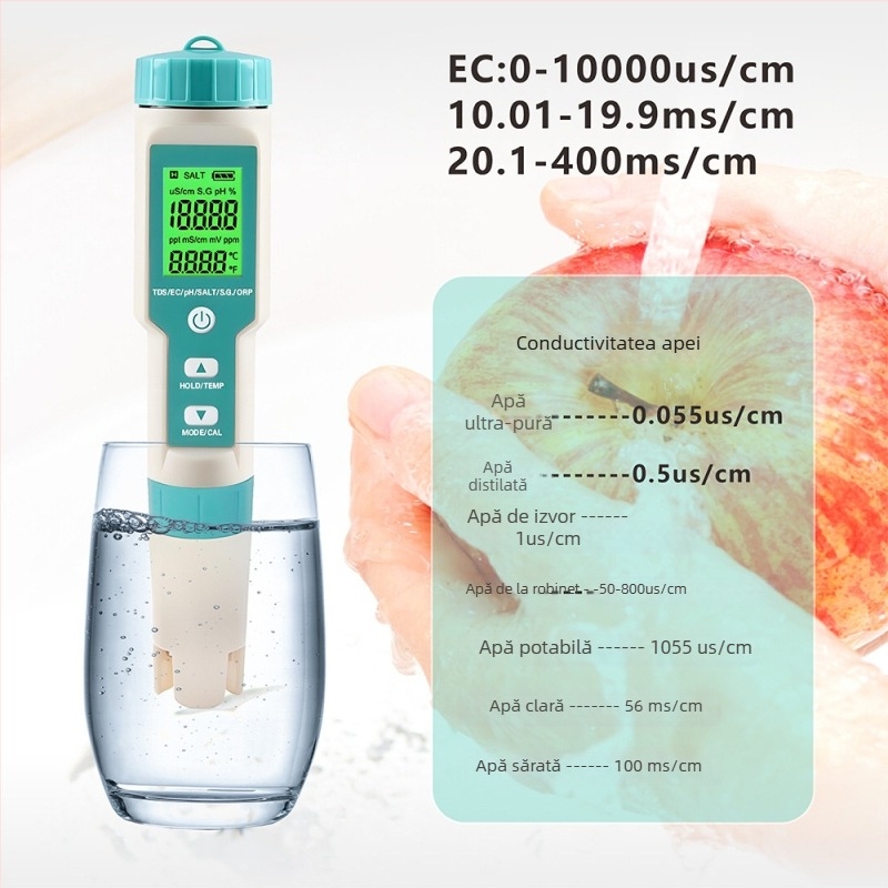 Analizator portabil de calitate a apei, model C-600; interval pH 0–14, precizie de 0,01 pH; Alimentare: 3×1,5V
