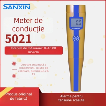 Măsurător de pH portabil, stil pix; interval de salinitate 0-5 ppt; precizie 0-10.00 mS/cm; alimentare cu 2 baterii AAA