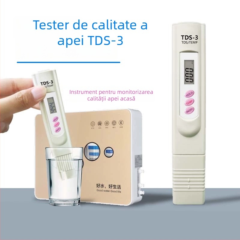 Analizator portabil pentru calitatea apei - testare pH și duritate totală, interval 0-9999 ppm / 1-14 pH / 0-9999 μS/cm, alimentare 3V, model RWtds02