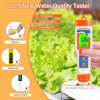 Analizator de calitate a apei 7 în 1 pentru hidroponie – pH 0–14, EC/TDS, ORP, nutrienți; Model YY-1101; precizie ±0.1 pH; Alimentare: 3×1.5V