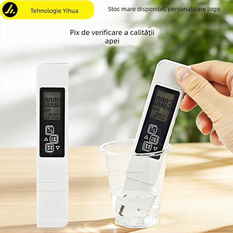 Detector portabil de calitate a apei TDS cu măsurare pH și oxigen dizolvat, interval 0–9999 ppm, conductivitate 0–9990 µS/cm, precizie 2%, alimentare 3V