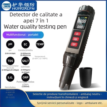 Analizator portabil de calitate a apei — măsoară pH, EC/tds, salinitate și temperatură; precizie ±2% FS; alimentare 3V