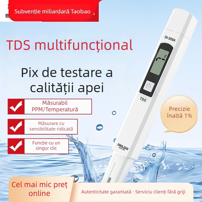Tester portabil pentru calitatea apei TDS, Delixi Electric, model DECEMDI509A, interval 0-5000 ppm