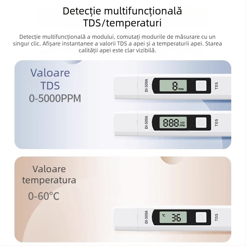 Tester portabil pentru calitatea apei TDS, Delixi Electric, model DECEMDI509A, interval 0-5000 ppm