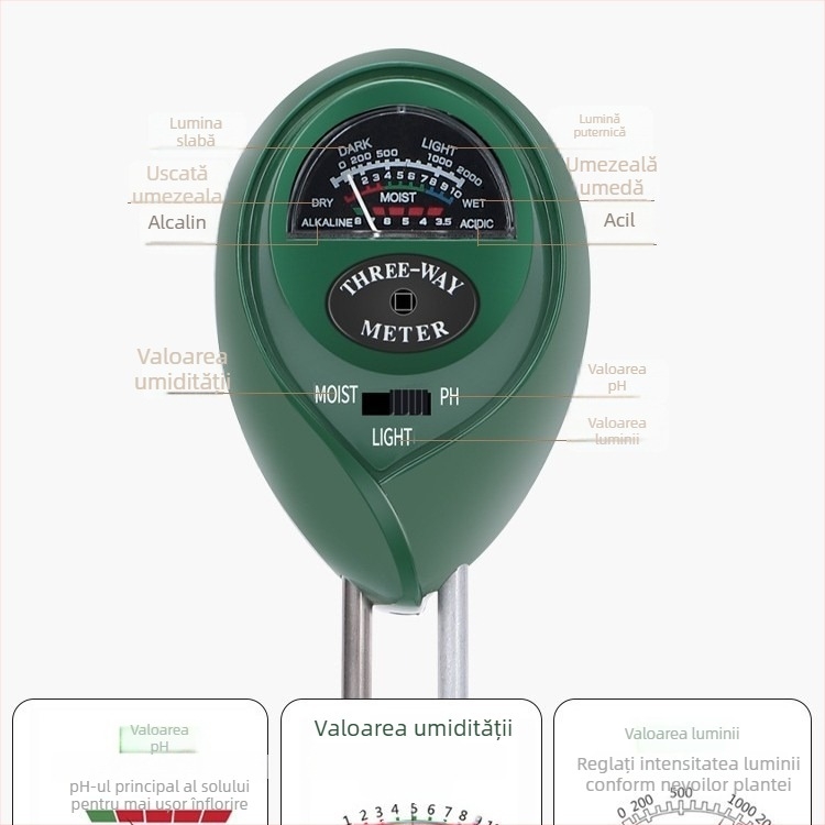 Detector de pH al solului cu umidometru și senzor de nutrienți — model Hj00001009