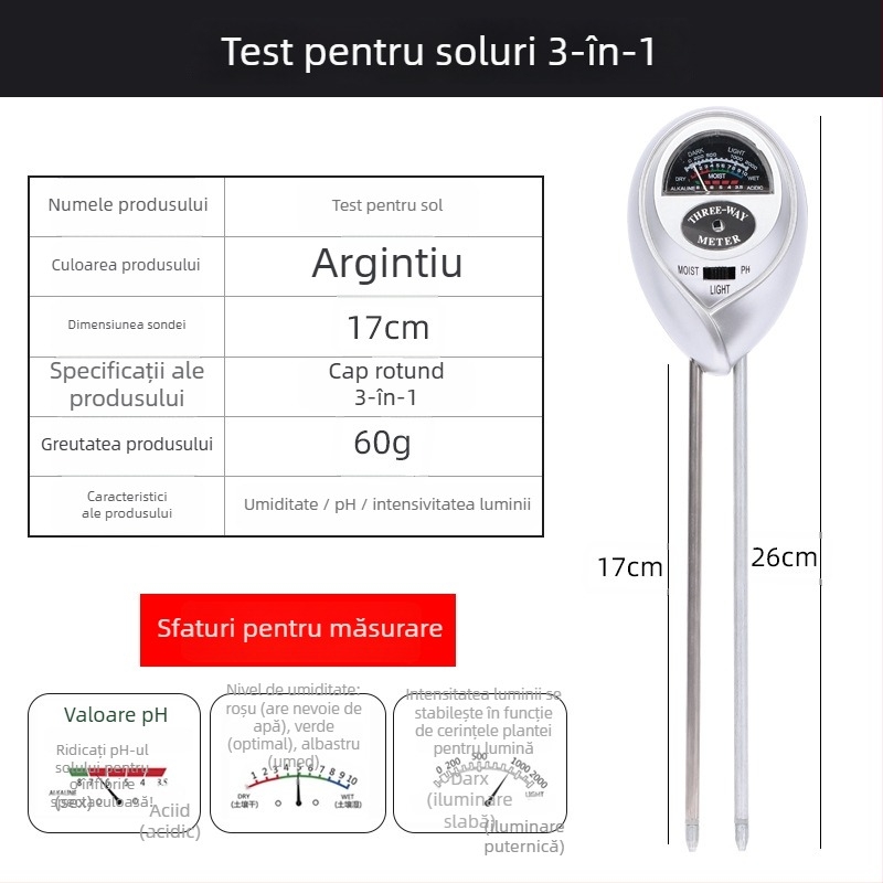 Detector de pH al solului cu umidometru și senzor de nutrienți — model Hj00001009