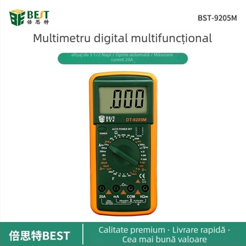 Multimetru digital BES/Beth pentru studenți, cu afișaj digital și auto-range; interval de capacitate 200 µF–2 nF; curent AC 2 mA–20 A