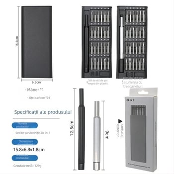 Set de șurubelnițe magnetice 25-in-1, multifuncțional, cu biți din oțel 45# pentru reparații casnice