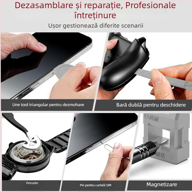 Set de șurubelnițe 115-in-1: unelte de reparații de precizie din oțel carbon, magnetice, pentru telefoane mobile, notebookuri și electrocasnice (461 g)