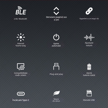 Pointer wireless pentru predare și prezentări din aliaj de aluminiu, Bluetooth/2.4G, rază laser 100 m, lungime de undă 650 nm, baterie 180 mAh