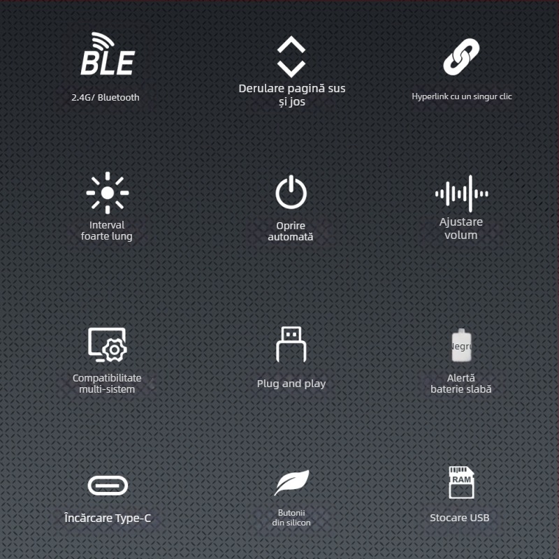 Pointer wireless pentru predare și prezentări din aliaj de aluminiu, Bluetooth/2.4G, rază laser 100 m, lungime de undă 650 nm, baterie 180 mAh