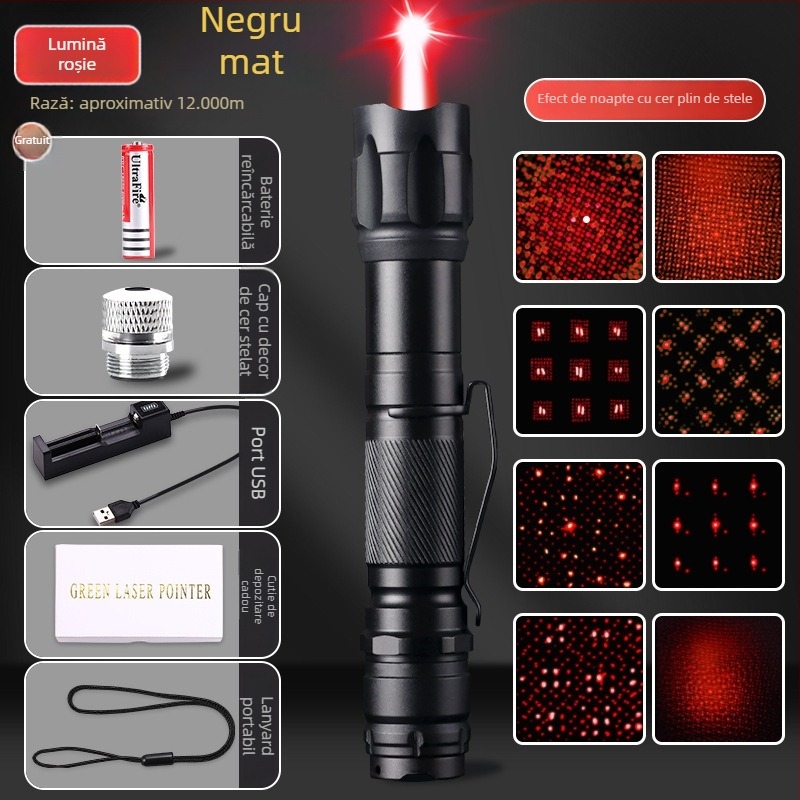 Pointer laser: rază lungă, reîncărcabil, model îmbunătățit, fascicul mai clar