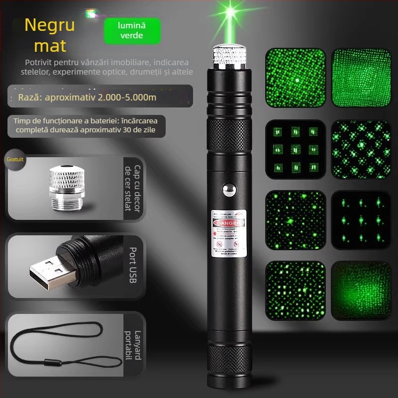 Pointer laser: rază lungă, reîncărcabil, model îmbunătățit, fascicul mai clar