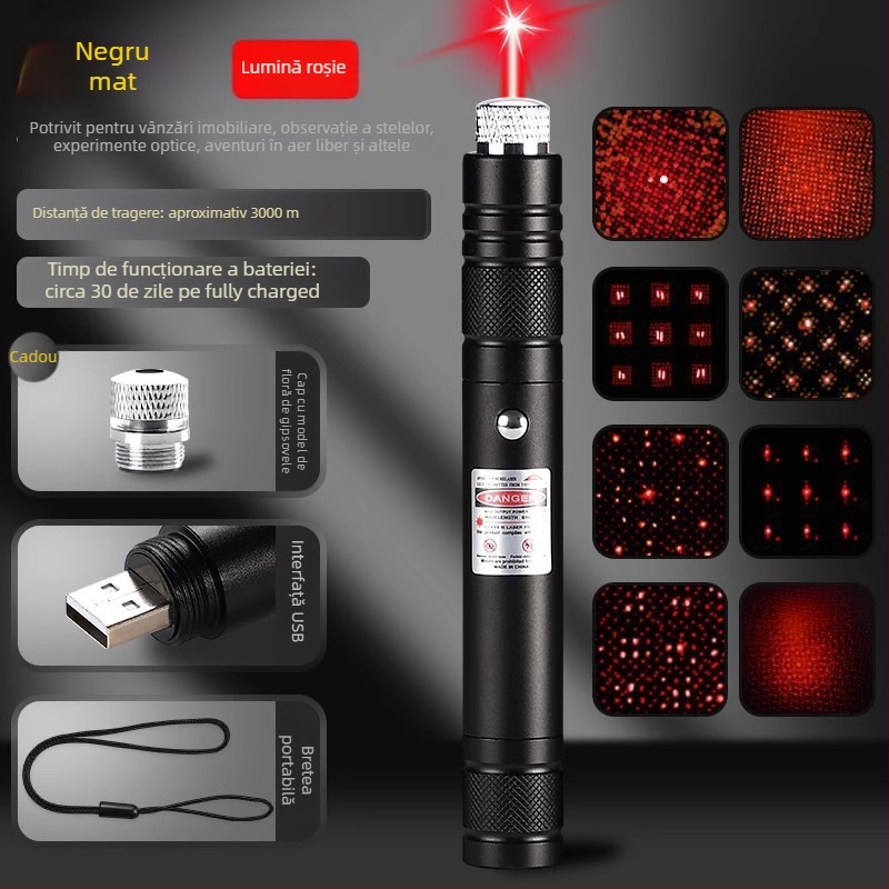 Pointer laser: rază lungă, reîncărcabil, model îmbunătățit, fascicul mai clar