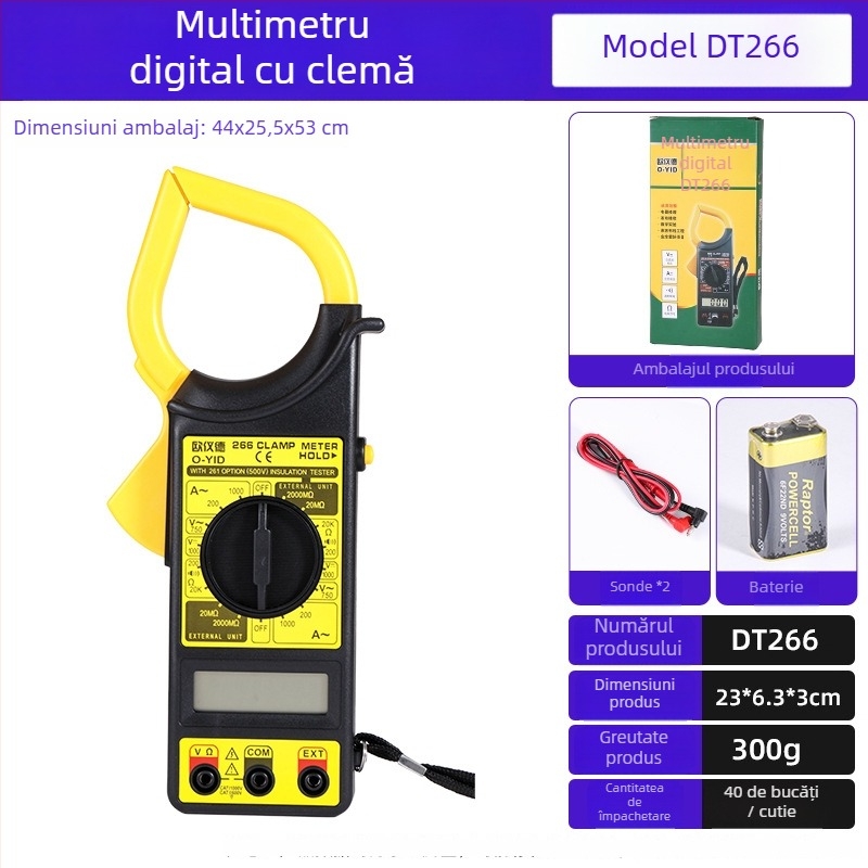Luwei multimetru digital cu clemă, afișaj digital; gamă de capacitate 25; nivel de siguranță 50