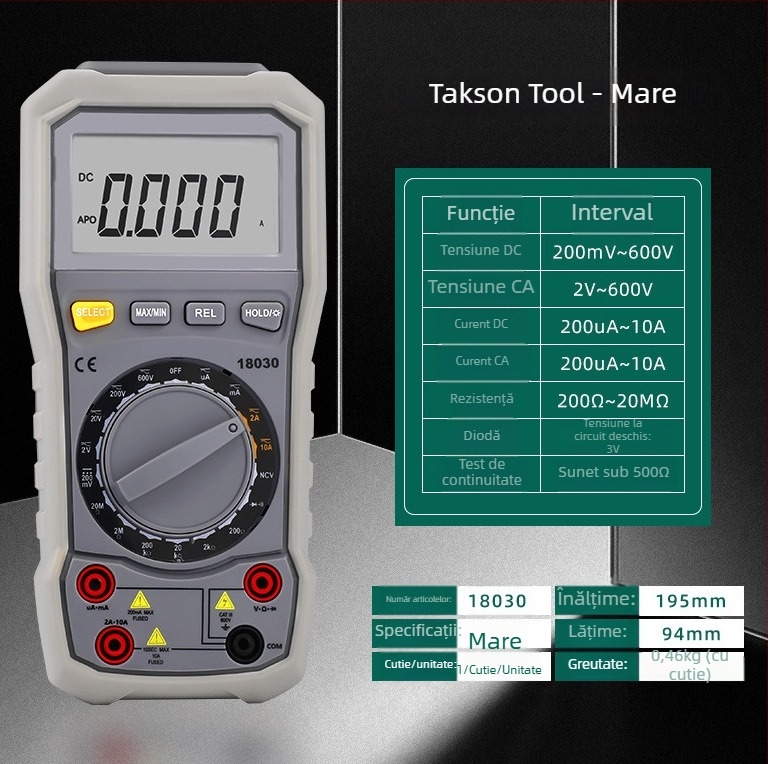 Tuosen Multimetru Digital, Ampermetru și Voltmetru Portabil cu Protecție Împotriva Arderii pentru Uz Casnic