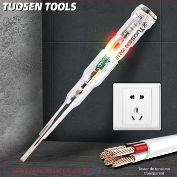 Tester de tensiune electric, corp transparent, Tuosen, detecție a conductorilor neutri.