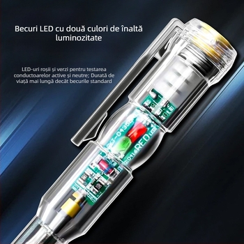Tester de tensiune electric, corp transparent, Tuosen, detecție a conductorilor neutri.