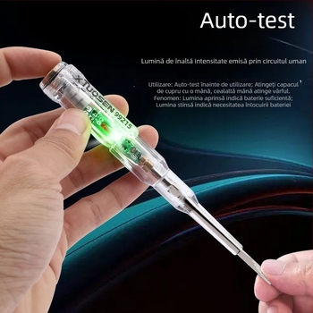 Tester de tensiune electric, corp transparent, Tuosen, detecție a conductorilor neutri.