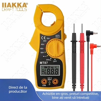 Iiakka MT87 Multimetru digital cu clește, afișaj LCD, măsoară tensiunea, curentul și rezistența