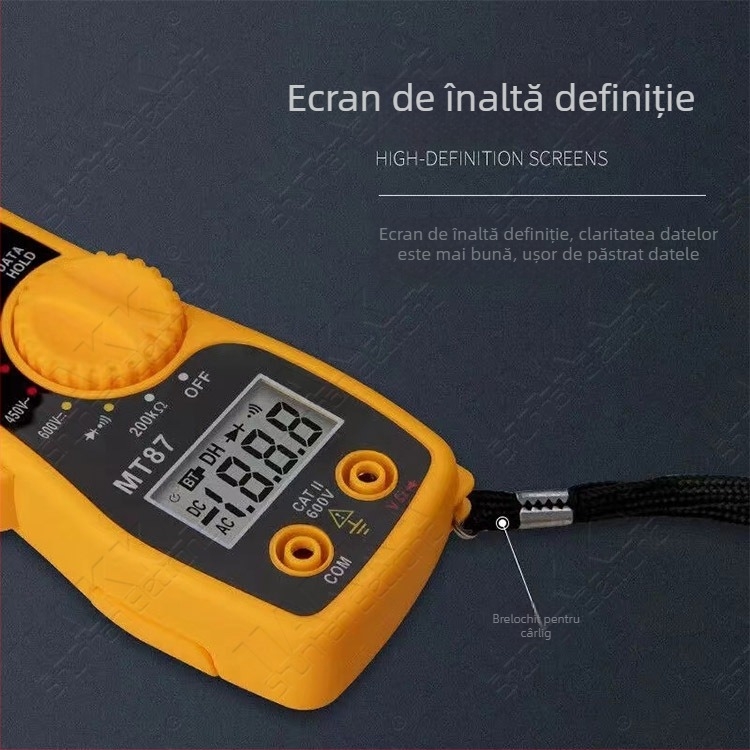 Iiakka MT87 Multimetru digital cu clește, afișaj LCD, măsoară tensiunea, curentul și rezistența