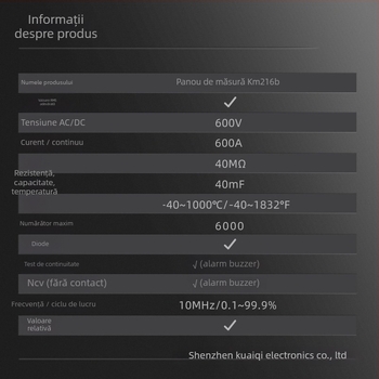 KUAIQU KM216B măsurător cu clemă, 600 V, măsurare DC/AC, 600 A