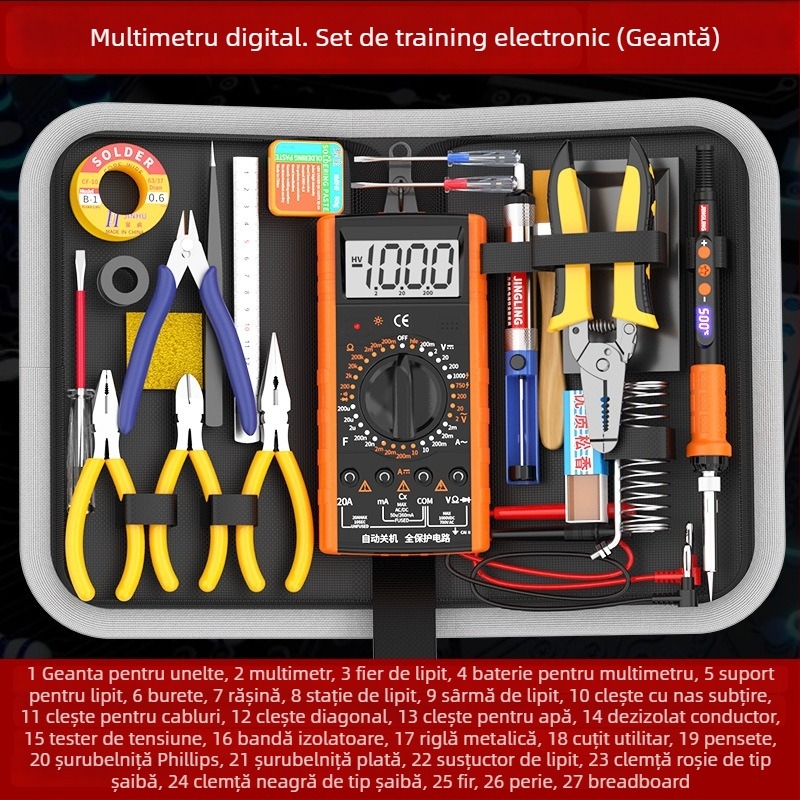 Kit de instruire cu multimetru și fier de lipit, cu afișaj digital, încălzire internă, trusă de scule pentru electrician