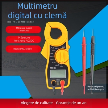 Multimetru cu clește compact pentru electricieni — măsoară curent AC, tensiune AC/DC, rezistență și continuitate