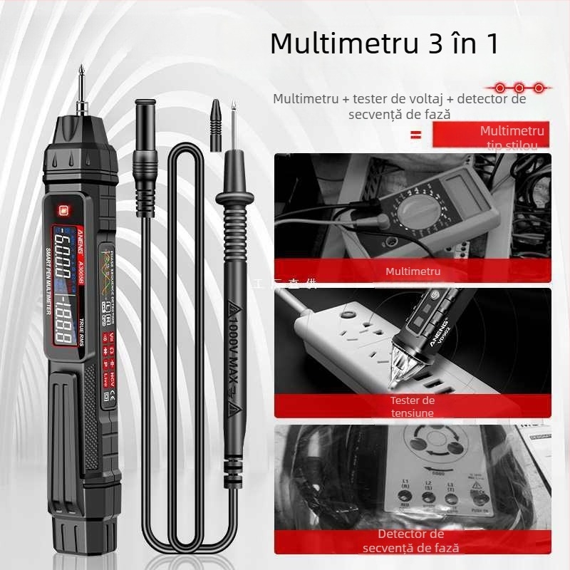 Multimetru digital în formă de stilou, inteligent, înaltă precizie, multifuncțional pentru măsurarea tensiunii și continuității