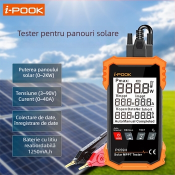 Tester multifuncțional pentru panouri fotovoltaice cu afișaj digital, tensiune până la 2 kV și putere până la 2 kW, marcă i-pook