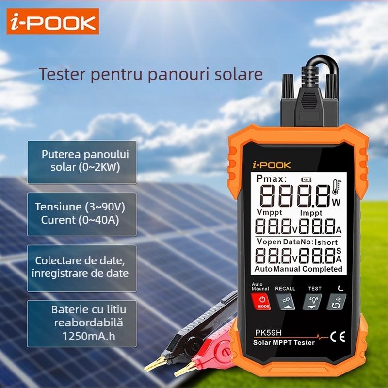 Tester multifuncțional pentru panouri fotovoltaice cu afișaj digital, tensiune până la 2 kV și putere până la 2 kW, marcă i-pook