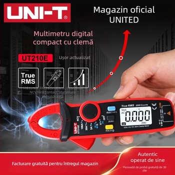 UT210E ampermetru cu clemă digital, pentru tensiune și curent AC/DC, intervalul 200 mV–600 V, 2 A–200 A, reglaj automat
