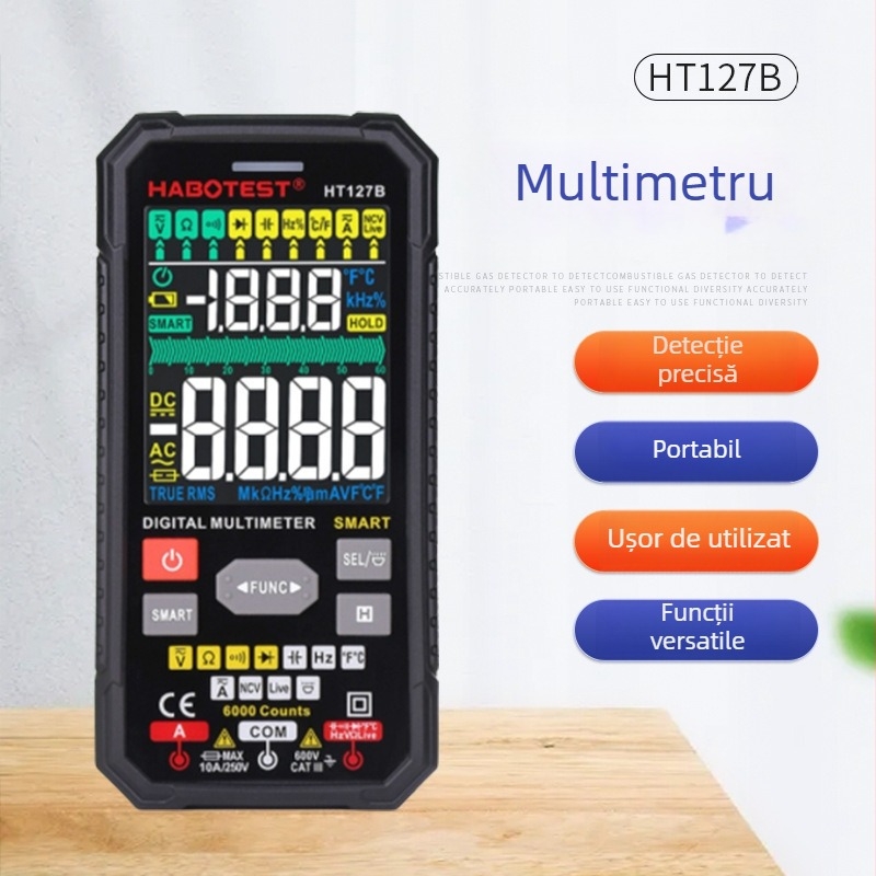 Habotest HT127B Multimetru Digital cu Ecran Inteligent, Înaltă Precizie, Protecție Anti-Ars
