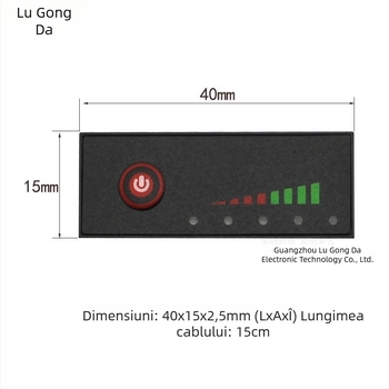 Indicator de putere pentru pachete de baterii litiu: intrare/ieșire 0–60 V, afișaj procent baterie, protecție împotriva polarității inverse, funcționează între -10°C și 65°C