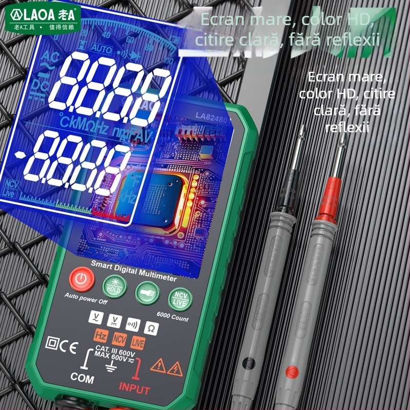Multimetru digital, portabil, precizie înaltă, protecție anti-arzire, măsurare automată a intervalului, multifuncțional