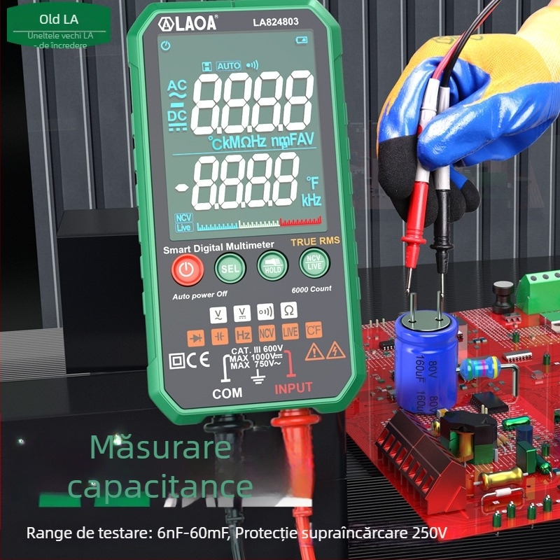 Multimetru digital, portabil, precizie înaltă, protecție anti-arzire, măsurare automată a intervalului, multifuncțional