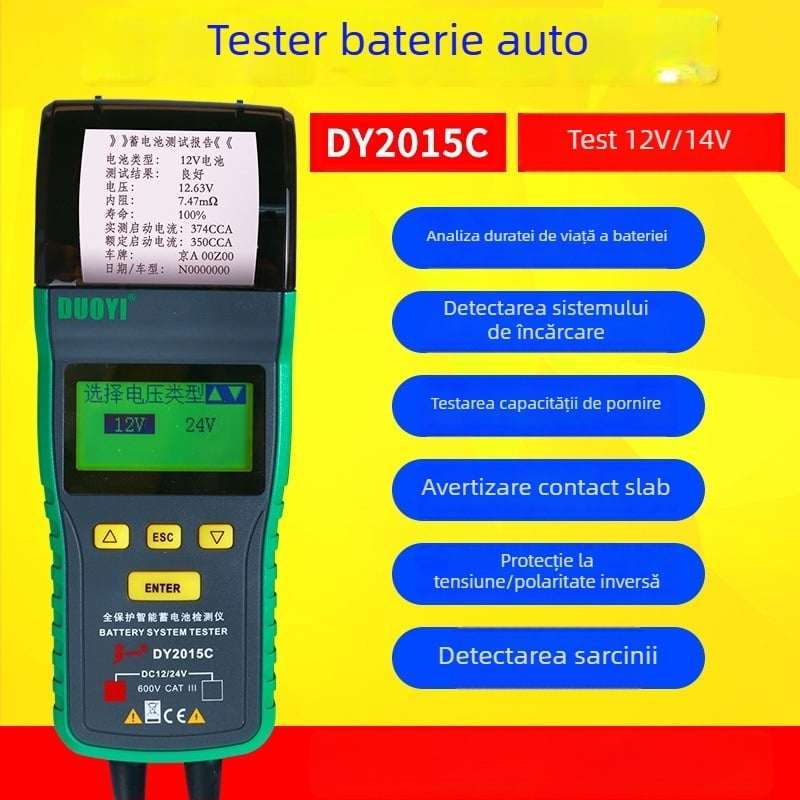 Duoyi Dy2015C tester pentru baterii auto – capacitatea bateriei, durata de viață, rezistența internă, pornire și încărcare, tester 12V