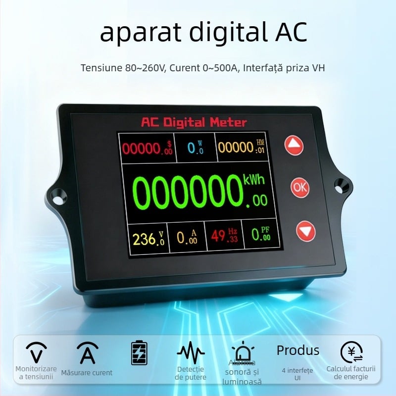 Peacefair Multifuncțional Multimetru de tensiune și curent pentru AC, cu afișaj digital, monitorizare a puterii, frecvență, energie
