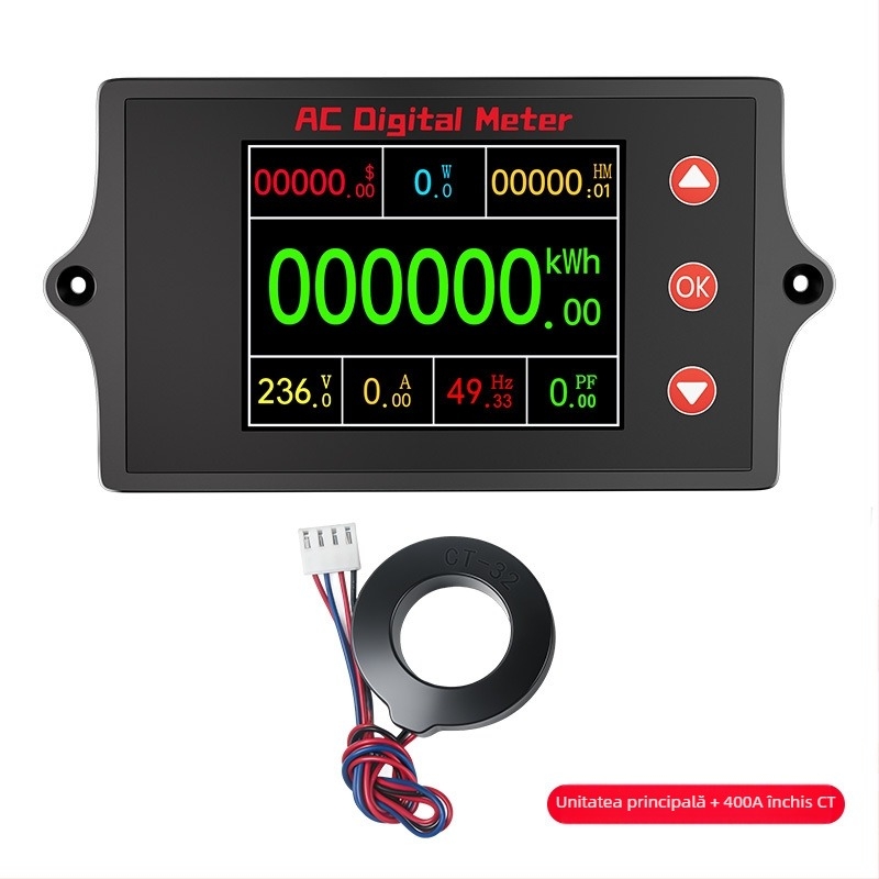 Peacefair Multifuncțional Multimetru de tensiune și curent pentru AC, cu afișaj digital, monitorizare a puterii, frecvență, energie